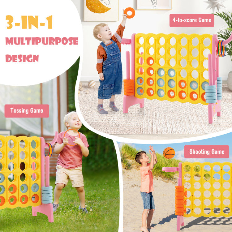 4-in-a-Row Connect Game Set with Basketball Hoop and Toss Ring - Ultimate Lawn Fun