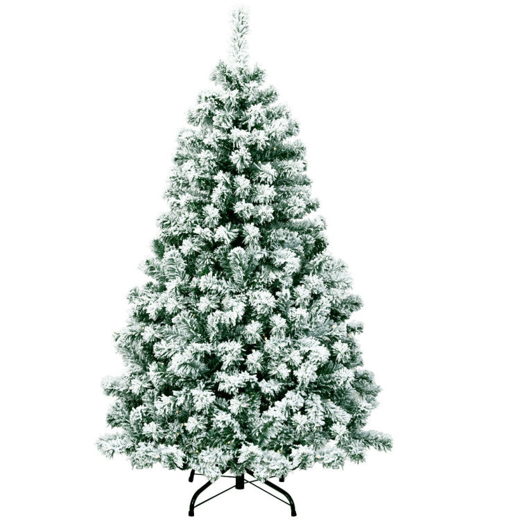 4.5 Feet Pre-Lit Snow Flocked Hinged Artificial Christmas Tree with LED Lights