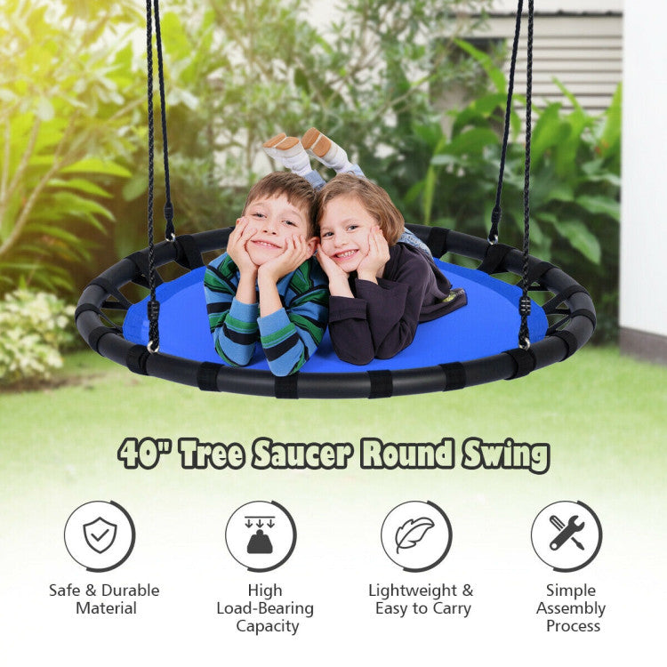 40" Kids Multi-Color Flying Saucer Tree Swing Set with Adjustable Height for Backyard Fun