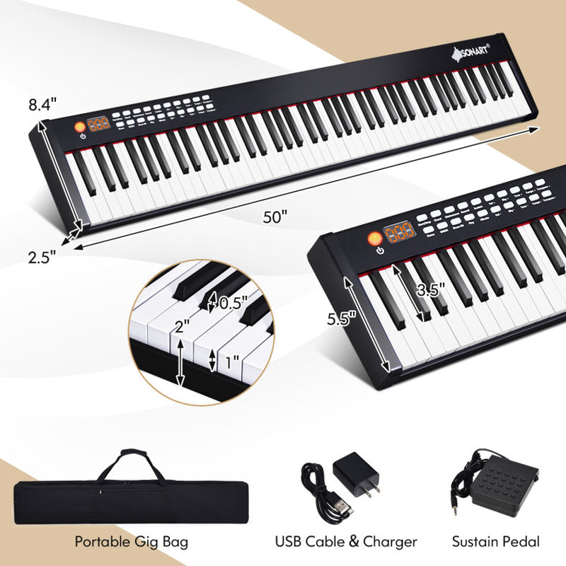 88-Key Portable Full-Size Semi-Weighted Digital Piano Keyboard