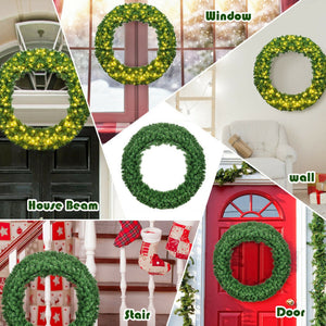 48-Inch Pre-Lit Cordless Artificial Christmas Wreath with LED Lights for Holiday Decor