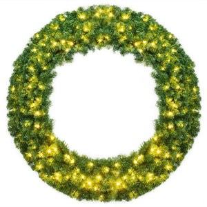 48-Inch Pre-Lit Cordless Artificial Christmas Wreath with LED Lights for Holiday Decor