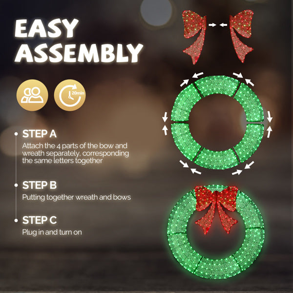 48" Pre-Lit Outdoor Christmas Wreath - LED Holiday Decor for Home & Garden with 315 Lights