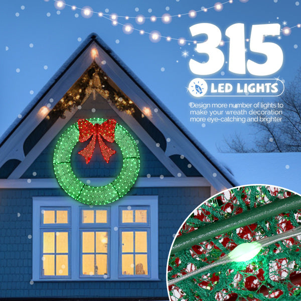 48" Pre-Lit Outdoor Christmas Wreath - LED Holiday Decor for Home & Garden with 315 Lights