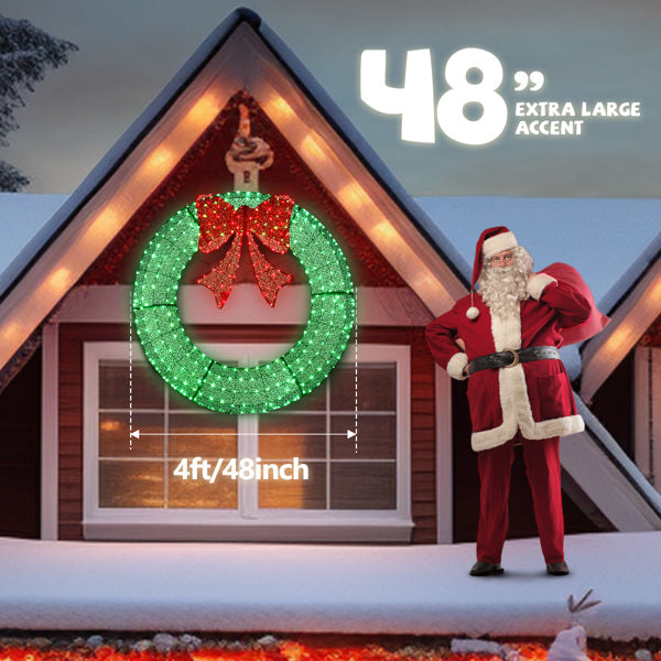 48" Pre-Lit Outdoor Christmas Wreath - LED Holiday Decor for Home & Garden with 315 Lights