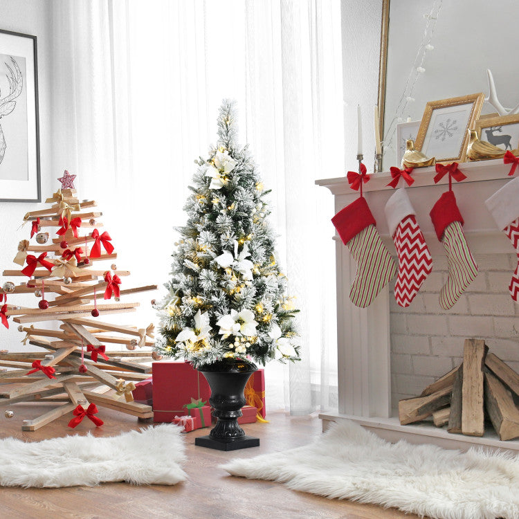 4 Feet Pre-lit Snowy Christmas Entrance Tree with White Berries & Flowers