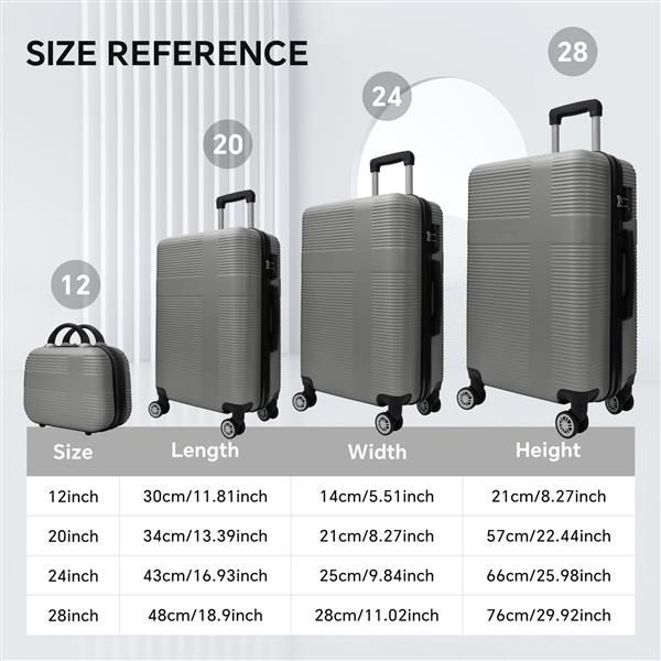 4 Piece Luggage Set with Spinner Wheels, Lightweight Hardshell Suitcase, TSA Lock, Checked