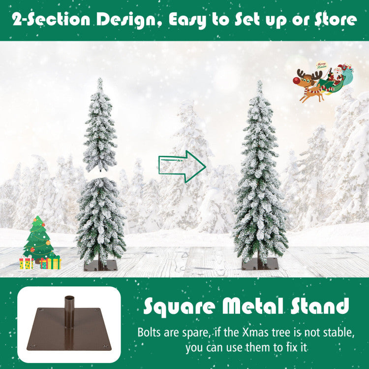 Snow-Flocked Pre-Lit Artificial Christmas Tree - Slim Pencil Design for Xmas Decor