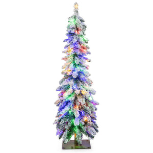 Snow-Flocked Pre-Lit Artificial Christmas Tree - Slim Pencil Design for Xmas Decor