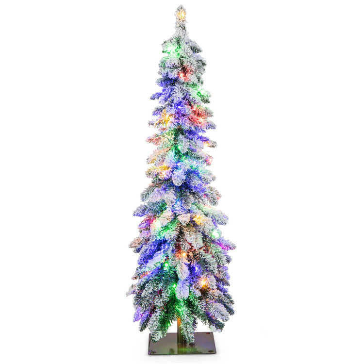 Snow-Flocked Pre-Lit Artificial Christmas Tree - Slim Pencil Design for Xmas Decor