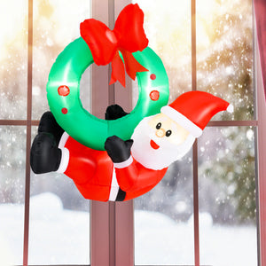 4ft Inflatable Santa Claus Wreath with Red Bow & 5 LED Lights for Holiday Decor