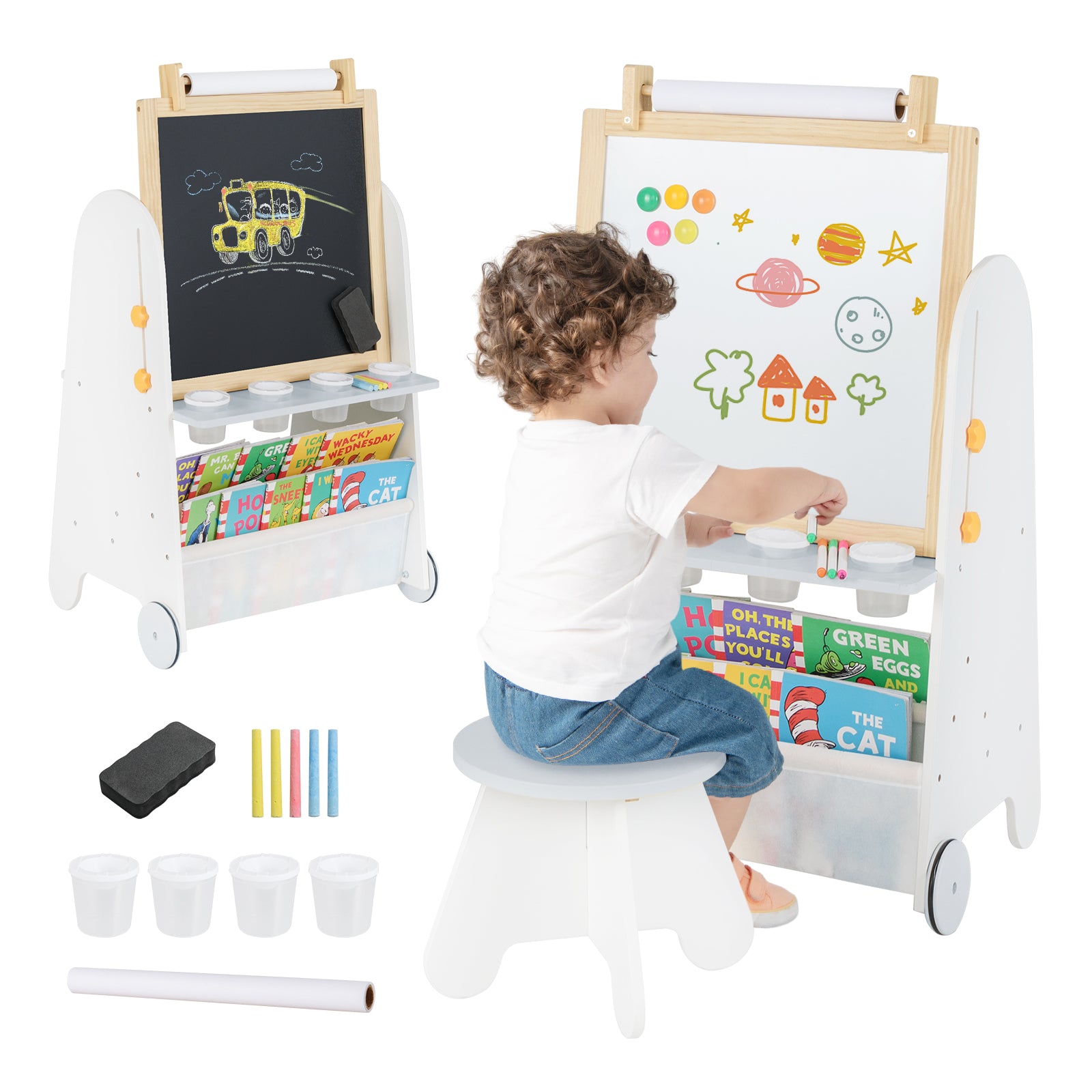 4-in-1 kids activity easel table set with stool for creative learning