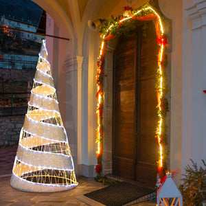 5-Foot Pre-Lit Christmas Cone Tree with 550 Warm & Cold White LED Lights for Outdoor Decor