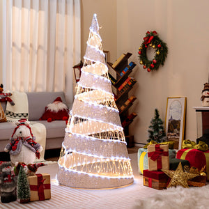 5-Foot Pre-Lit Christmas Cone Tree with 550 Warm & Cold White LED Lights for Outdoor Decor