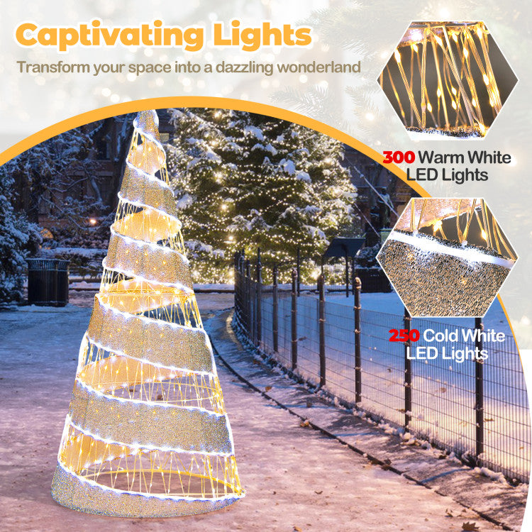 5-Foot Pre-Lit Christmas Cone Tree with 550 Warm & Cold White LED Lights for Outdoor Decor