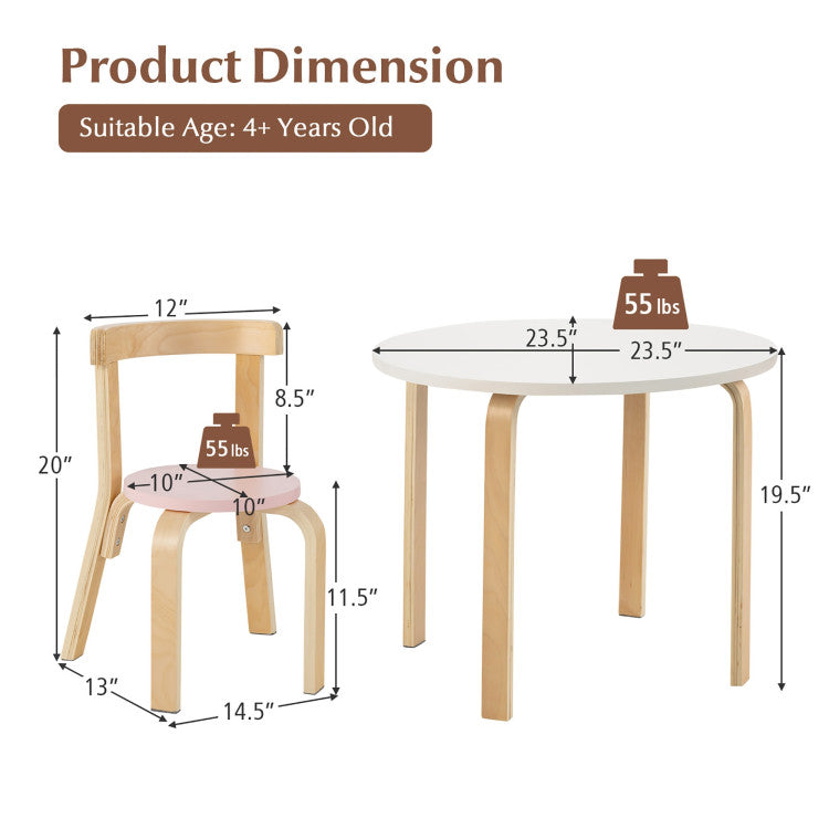 5-Piece Kids Wooden Activity Table and Chair Set with Curved Back and Toy Bricks