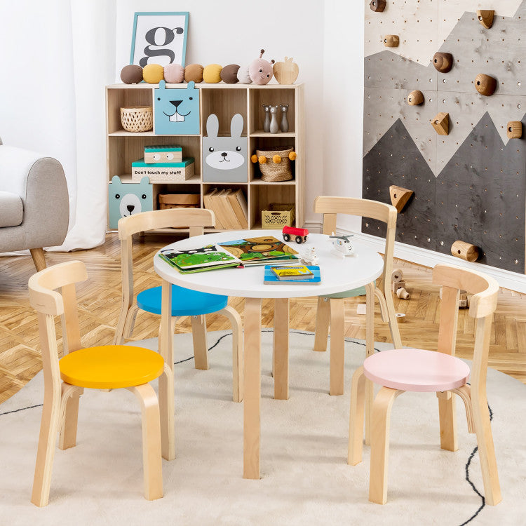 5-Piece Kids Wooden Table & Chair Set with Curved Back and Toy Bricks - Activity Fun