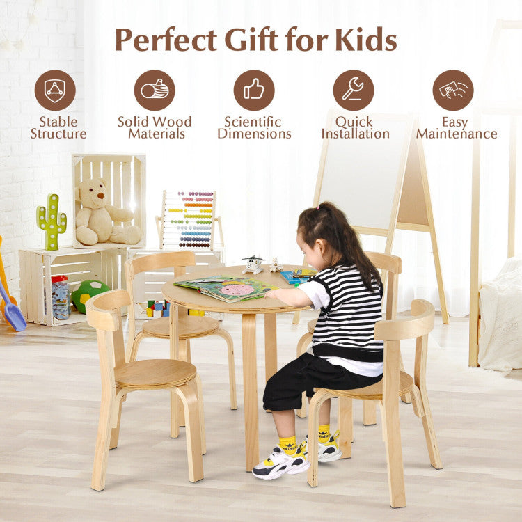 5-Piece Kids Wooden Table & Chair Set with Curved Back and Toy Bricks - Activity Fun