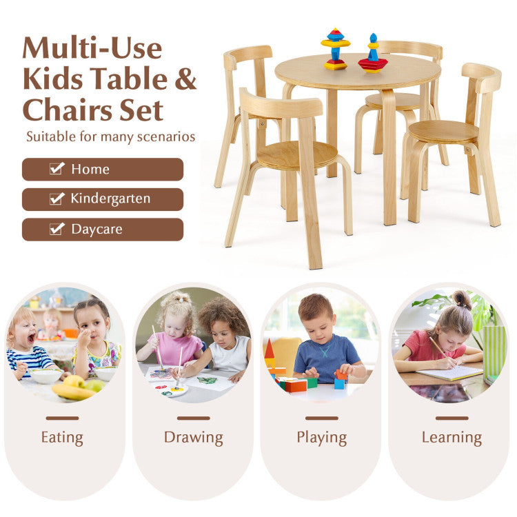 5-Piece Kids Wooden Table & Chair Set with Curved Back and Toy Bricks - Activity Fun