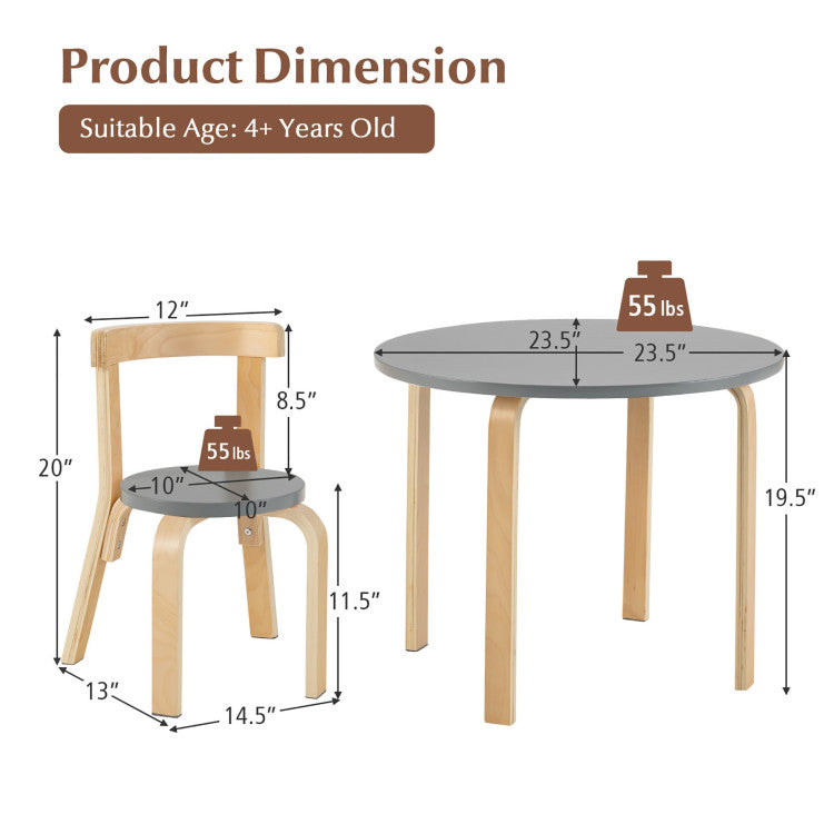 5-Piece Kids Wooden Table & Chair Set with Curved Back and Toy Bricks - Activity Fun