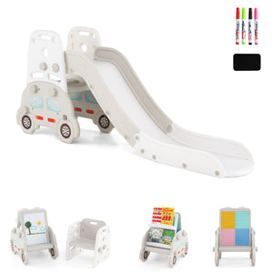 5-in-1 convertible toddler slide set with art easel, bookshelf and stool