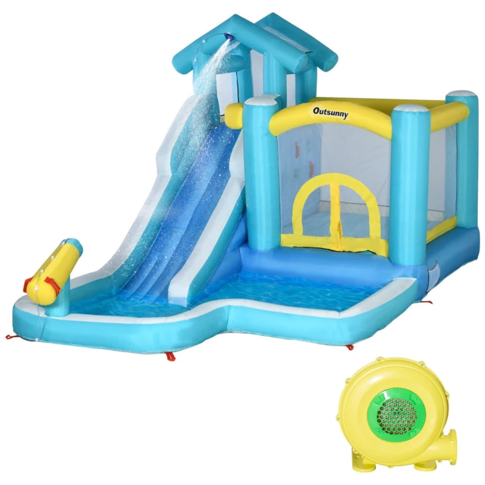 5-in-1 Inflatable Water Slide, Kids Castle Bounce House with Slide Includes Carry Bag 680W Air Blower