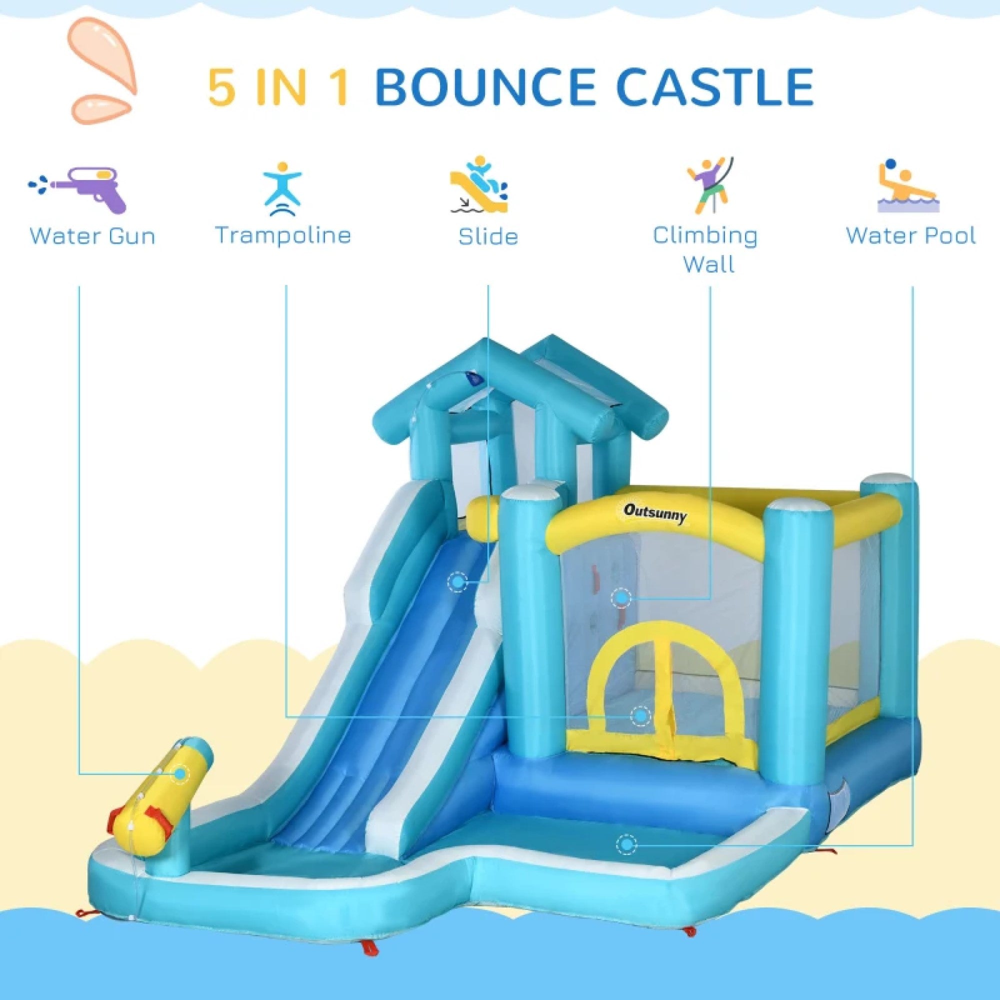 Sub 5 Box Water Inflatables 5-in-1 Inflatable Water Slide, Kids Castle Bounce House with Slide Inc