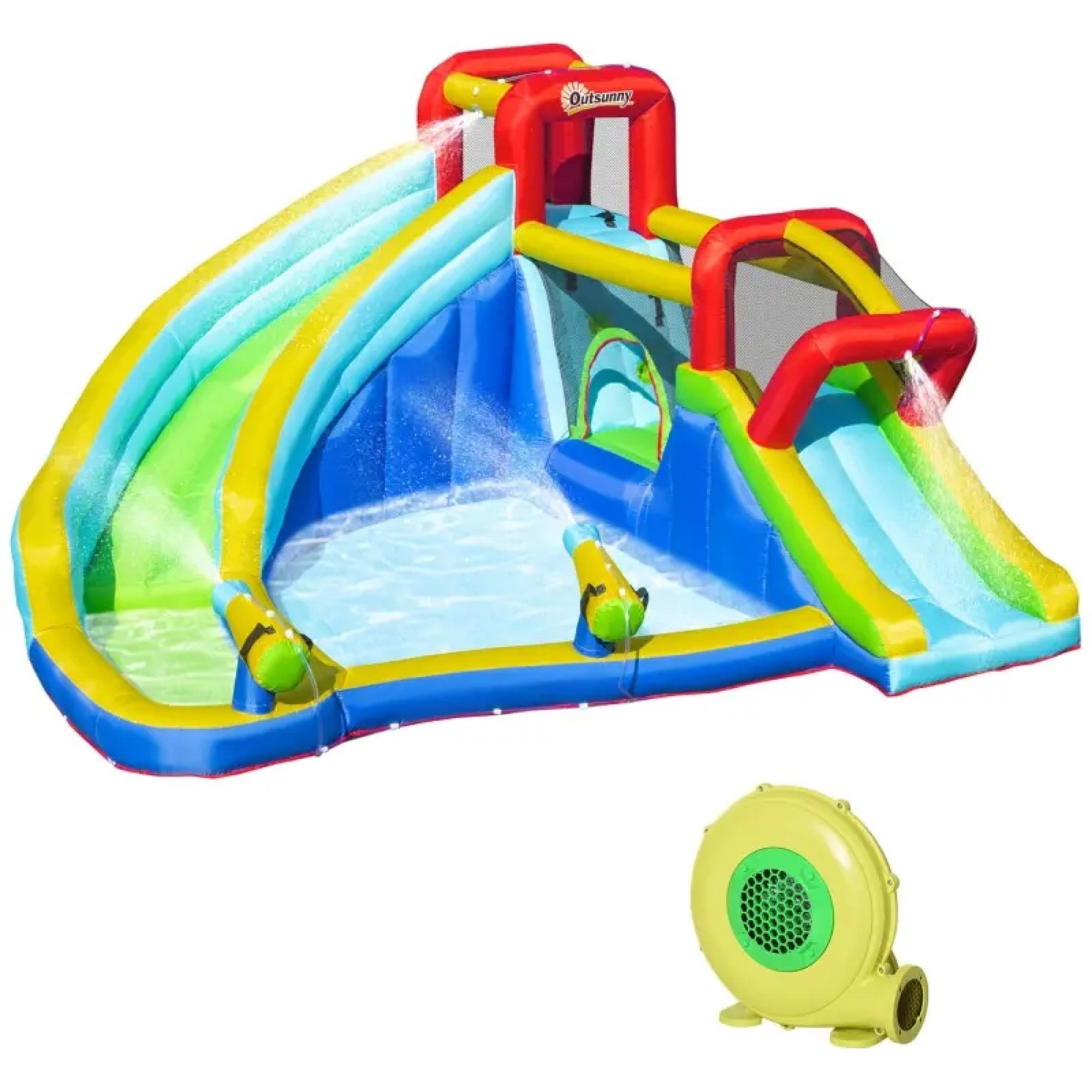 5-in-1 Inflatable Water Slide Kids Bounce House Water Park Jumping Castle Includes Trampoline Slide with Carry Bag, 450W Air Blower