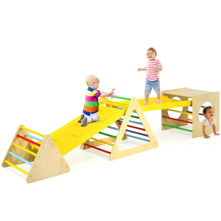 5-in-1 Kids Triangle Climber Play Gym Set with 2 Ramps – Ultimate Indoor Play Equipment