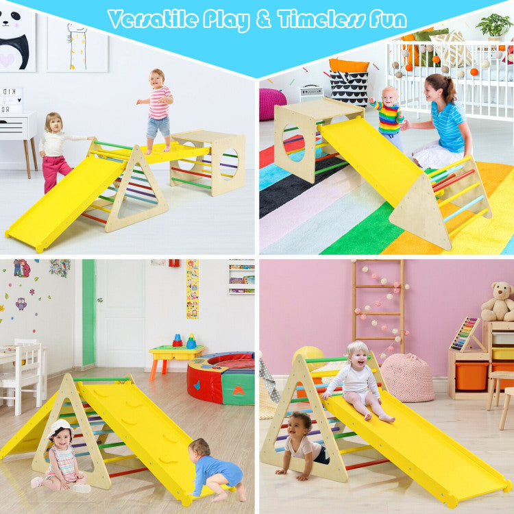 5-in-1 Kids Triangle Climber Play Gym Set with 2 Ramps – Ultimate Indoor Play Equipment