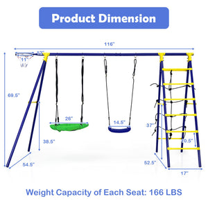 5-in-1 Outdoor Kids Swing Set with Sturdy Metal Frame and Secure Ground Stakes