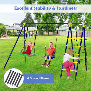 5-in-1 Outdoor Kids Swing Set with Sturdy Metal Frame and Secure Ground Stakes