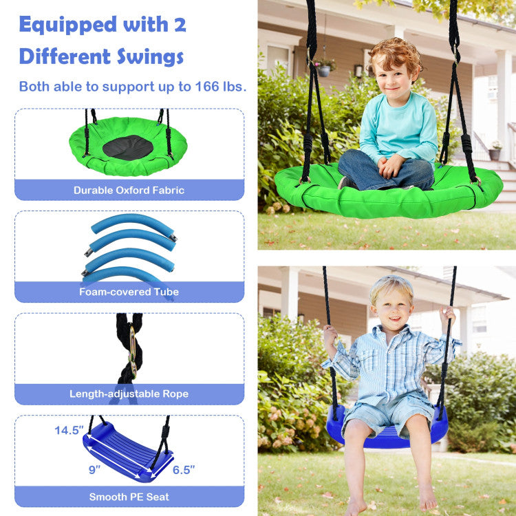 5-in-1 Outdoor Kids Swing Set with Sturdy Metal Frame and Secure Ground Stakes