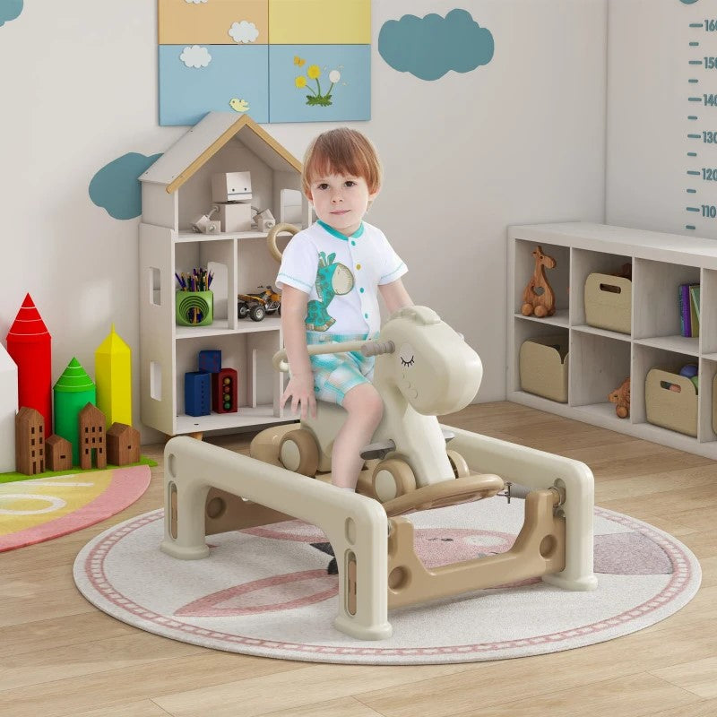 5-in-1 Rocking Horse for Toddlers 1-6 Years with Balance Board & Push Handle, Cream White