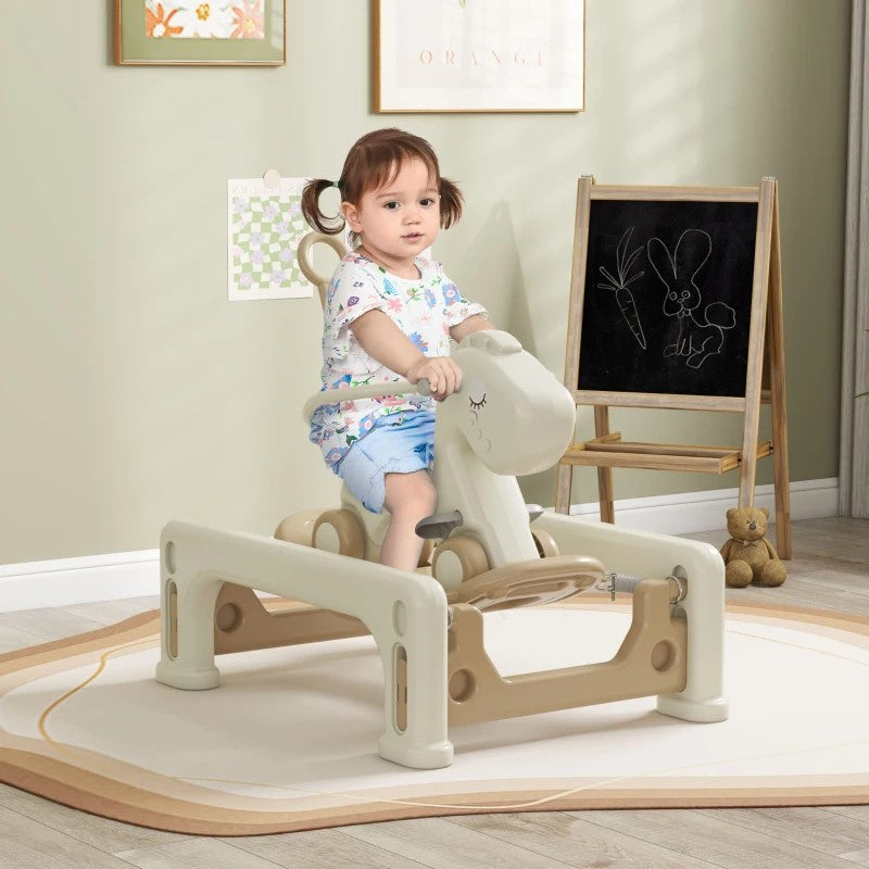 5-in-1 Rocking Horse for Toddlers 1-6 Years with Balance Board & Push Handle, Cream White