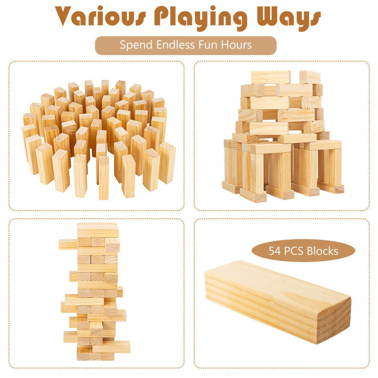 54-Piece Tumbling Timber Toy Set with Carrying Bag – Fun for Kids and Family