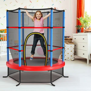 55 Inch Kids Trampoline with Enclosure Net – Recreational Bouncing Jumping Mat