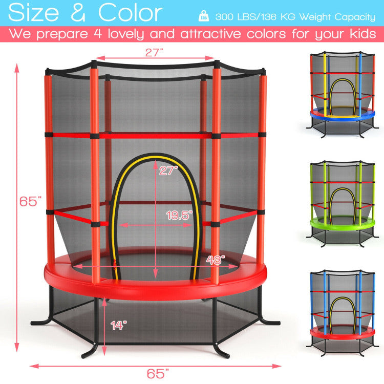 55 Inch Kids Trampoline with Enclosure Net – Recreational Bouncing Jumping Mat