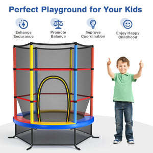 55 Inch Kids Trampoline with Enclosure Net – Recreational Bouncing Jumping Mat