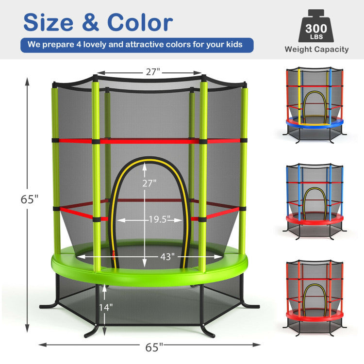 55 Inch Kids Trampoline with Enclosure Net – Recreational Bouncing Jumping Mat