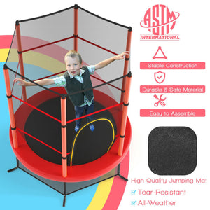 55 Inch Kids Trampoline with Enclosure Net – Recreational Bouncing Jumping Mat