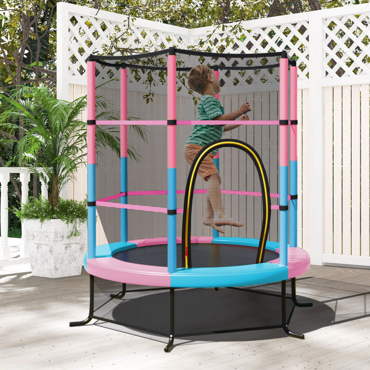 55 Inch Kids Trampoline with Enclosure Net – Recreational Bouncing Jumping Mat