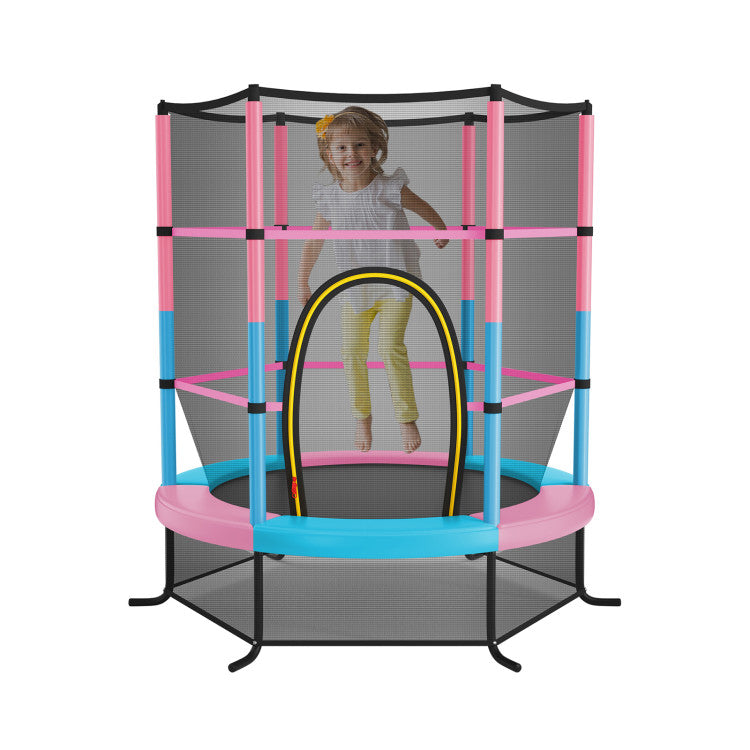 55 Inch Kids Trampoline with Enclosure Net – Recreational Bouncing Jumping Mat