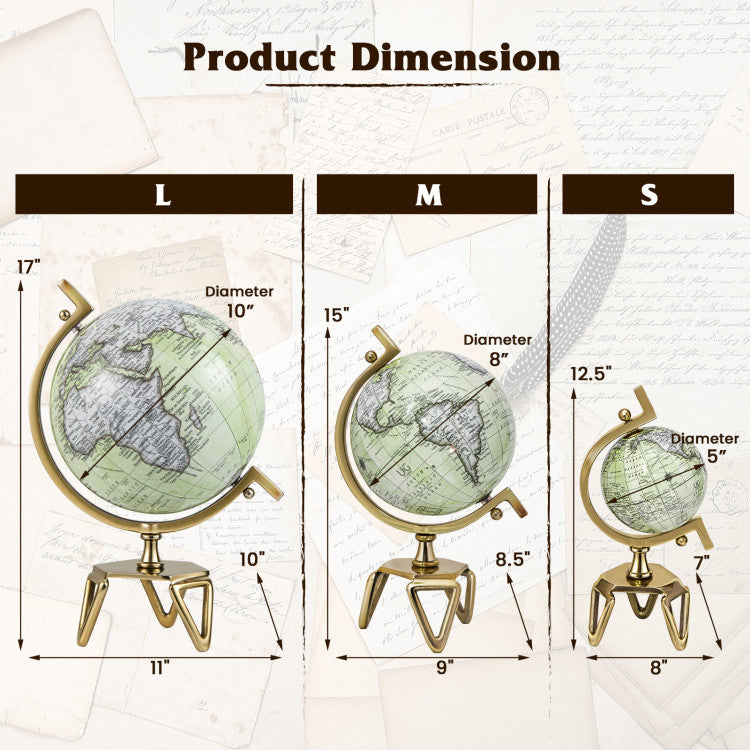 5 8 10 Inch Educational Geographic World Globe with Triangle Metal Stand