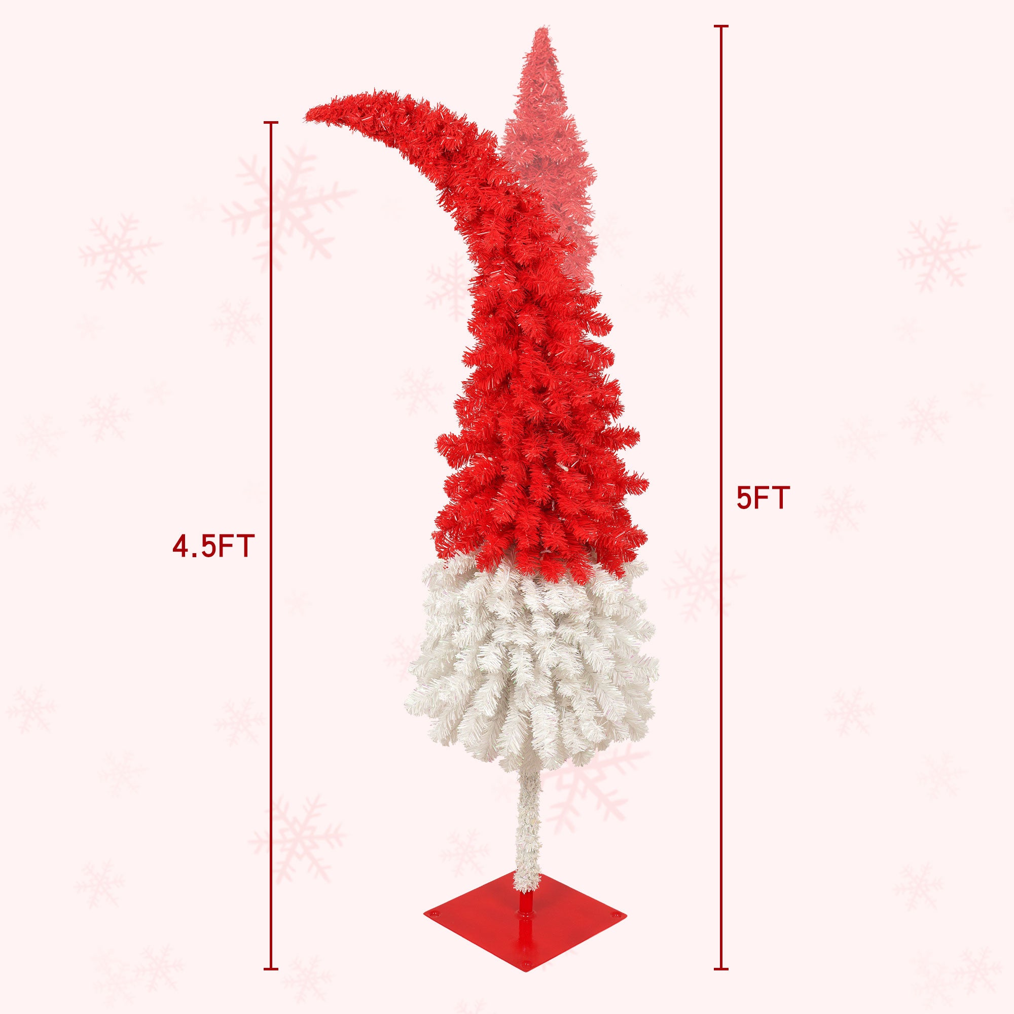 5FT Hinged Fir Artificial Christmas Tree, Bendable Santa Hat Style Xmas Decoration, 400 Branch Tips, 100 LED Lights