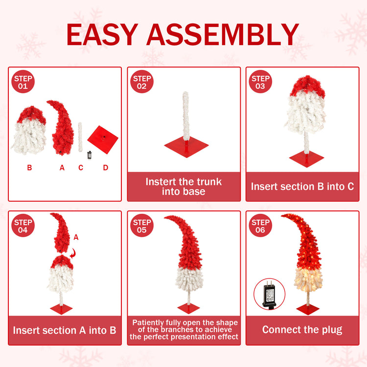 5FT Hinged Fir Artificial Christmas Tree, Bendable Santa Hat Style Xmas Decoration, 400 Branch Tips, 100 LED Lights