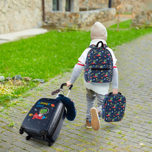 5-Piece Kids Luggage Set Suitcase: Backpack, Neck Pillow, Name Tag & Lunch Bag