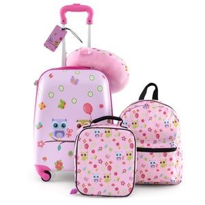 5-Piece Kids Luggage Set Suitcase: Backpack, Neck Pillow, Name Tag & Lunch Bag