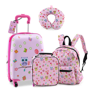 5-Piece Kids Luggage Set Suitcase: Backpack, Neck Pillow, Name Tag & Lunch Bag