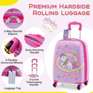 5-Piece Kids Luggage Set Suitcase: Backpack, Neck Pillow, Name Tag & Lunch Bag